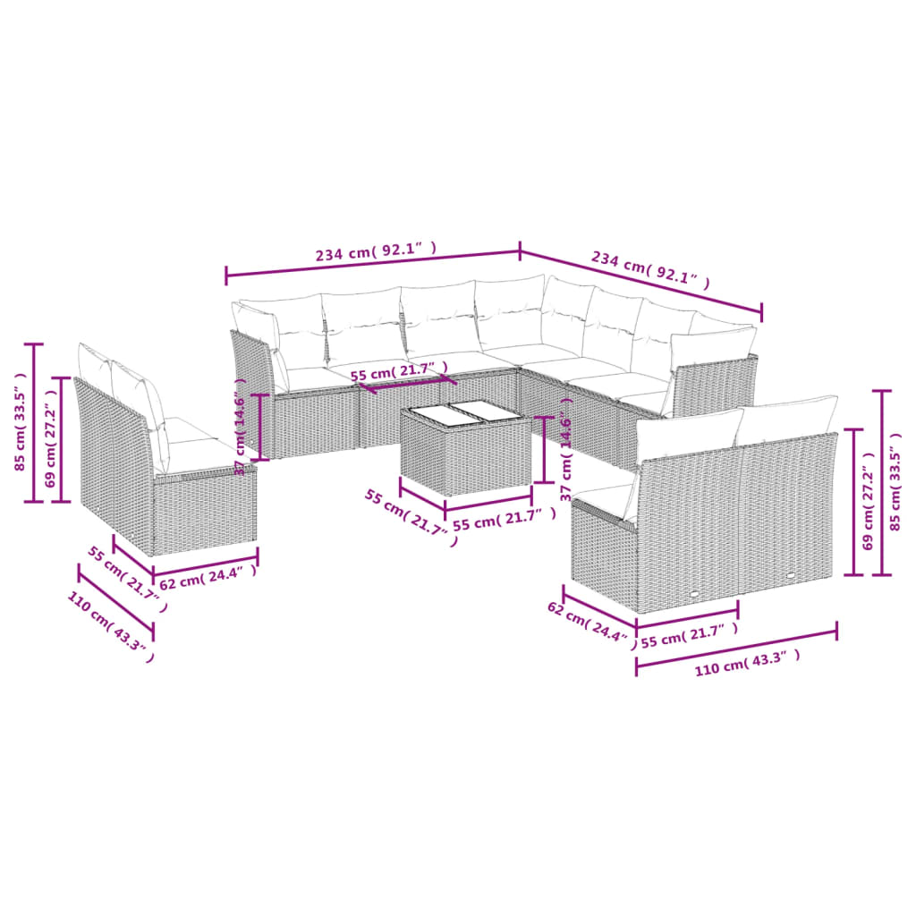 12-delige Loungeset met kussens poly rattan beige is nu te koop bij PeponiXL, paradijselijk wonen!