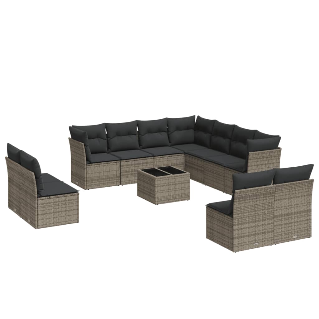 12-delige Loungeset met kussens poly rattan grijs is nu te koop bij PeponiXL, paradijselijk wonen!