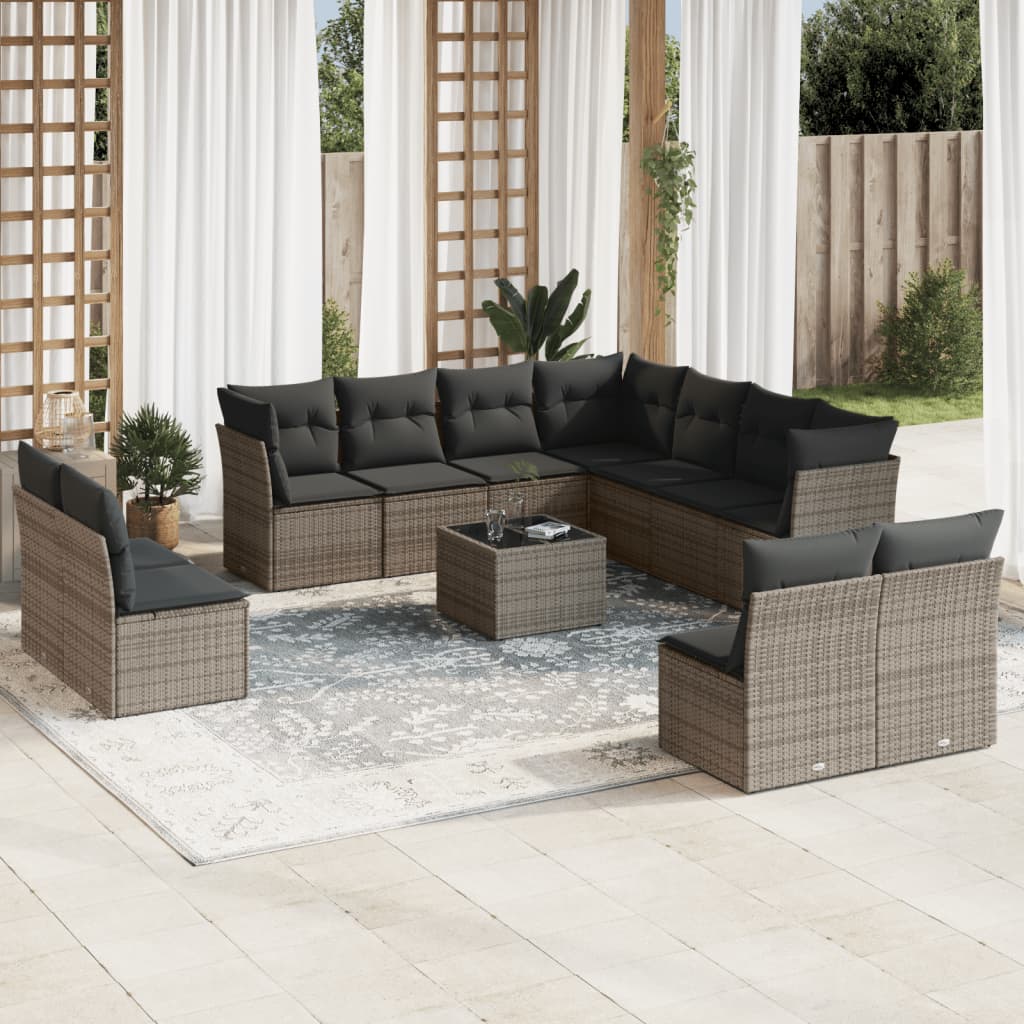 12-delige Loungeset met kussens poly rattan grijs is nu te koop bij PeponiXL, paradijselijk wonen!