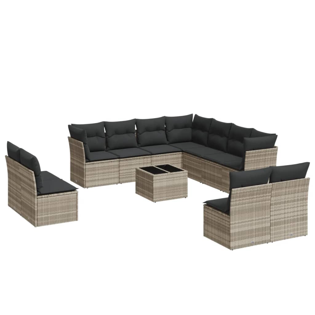 12-delige Loungeset met kussens poly rattan lichtgrijs is nu te koop bij PeponiXL, paradijselijk wonen!