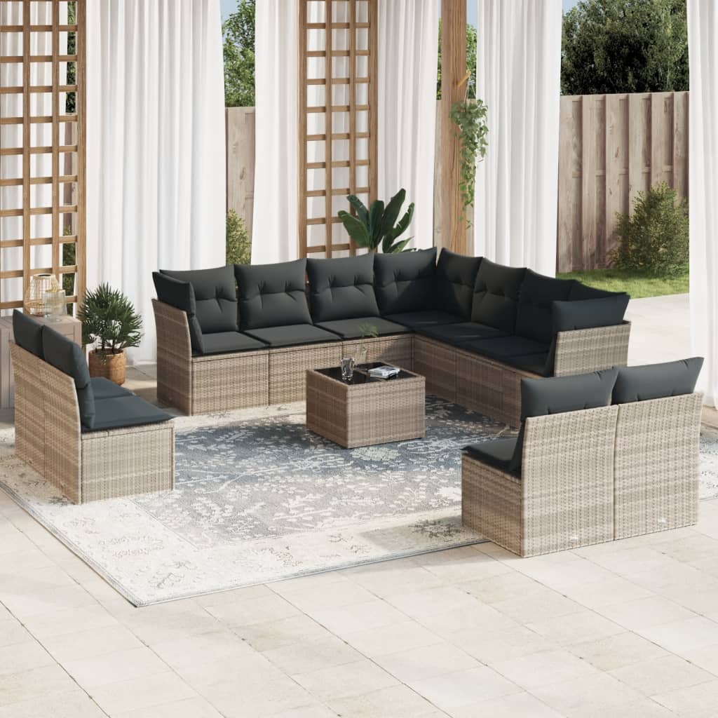 12-delige Loungeset met kussens poly rattan lichtgrijs is nu te koop bij PeponiXL, paradijselijk wonen!