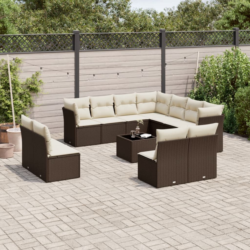 12-delige Loungeset met kussens poly rattan bruin is nu te koop bij PeponiXL, paradijselijk wonen!
