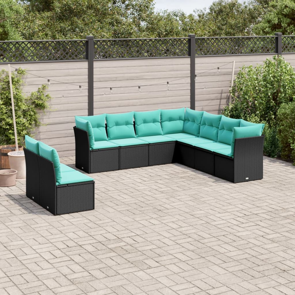 9-delige tuinbankset met kussens van zwart polyrotan is nu te koop bij PeponiXL, paradijselijk wonen!