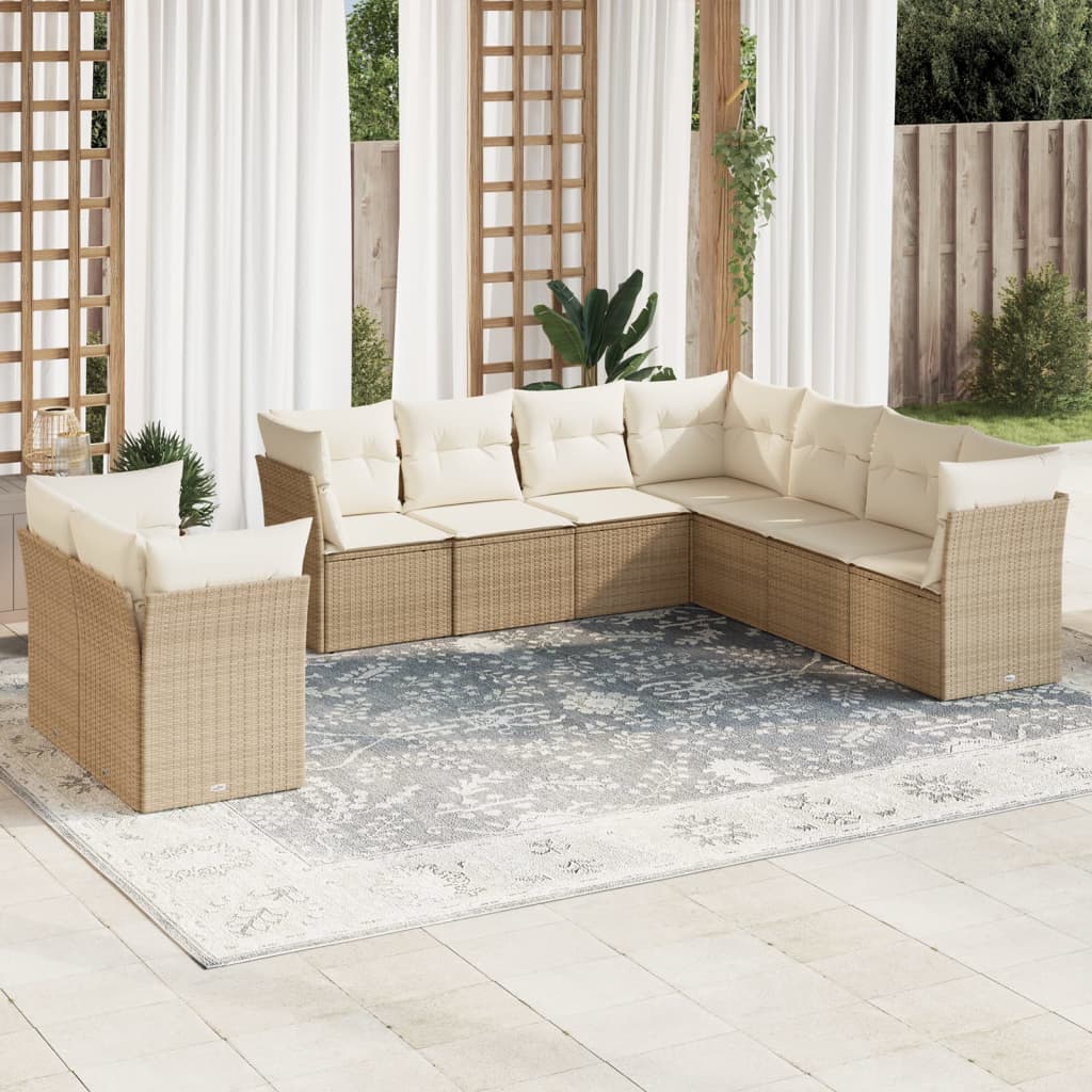 9-delige Loungeset met kussens poly rattan beige is nu te koop bij PeponiXL, paradijselijk wonen!