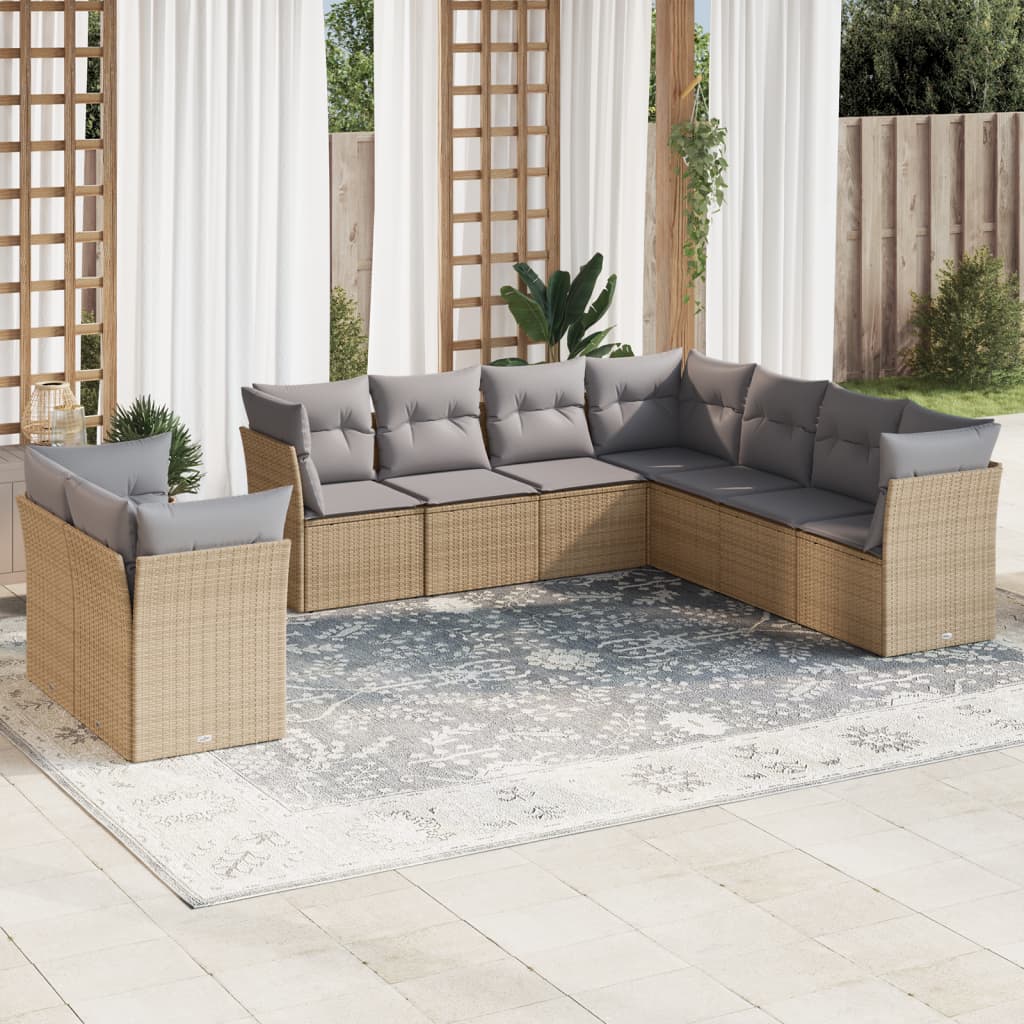 9-delige Loungeset met kussens poly rattan beige is nu te koop bij PeponiXL, paradijselijk wonen!
