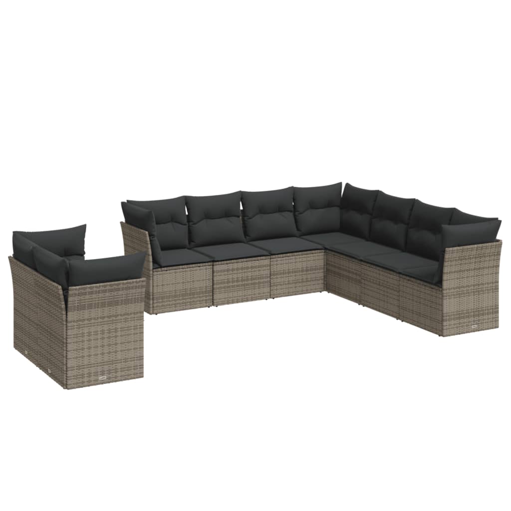 9-delige Loungeset met kussens poly rattan grijs is nu te koop bij PeponiXL, paradijselijk wonen!