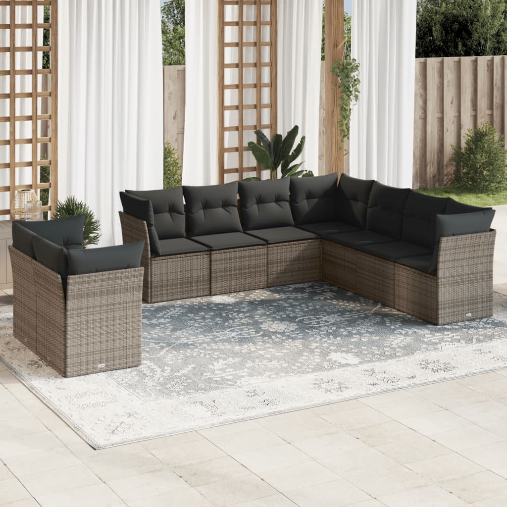 9-delige Loungeset met kussens poly rattan grijs is nu te koop bij PeponiXL, paradijselijk wonen!