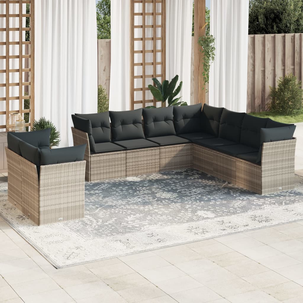 9-delige Loungeset met kussens poly rattan lichtgrijs is nu te koop bij PeponiXL, paradijselijk wonen!