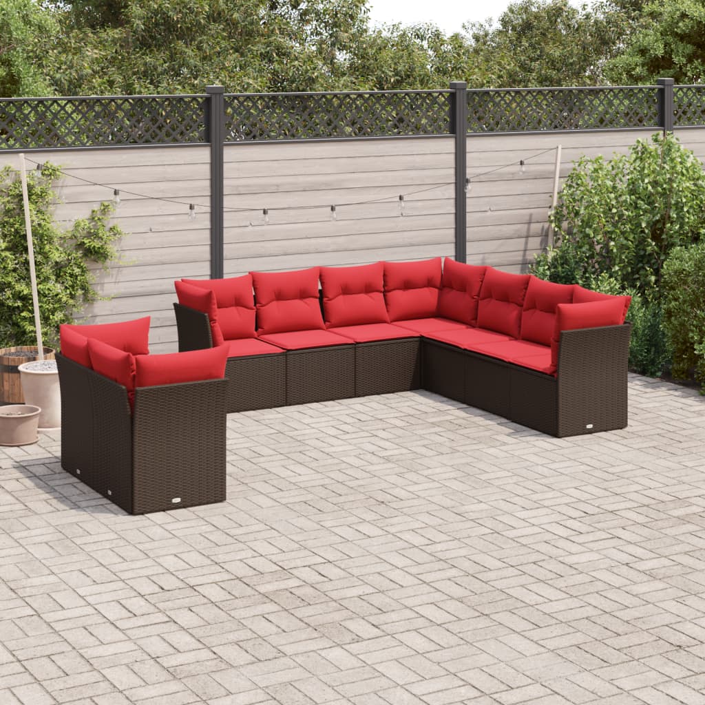 9-delige tuinbankset met kussens, bruin polyrotan is nu te koop bij PeponiXL, paradijselijk wonen!