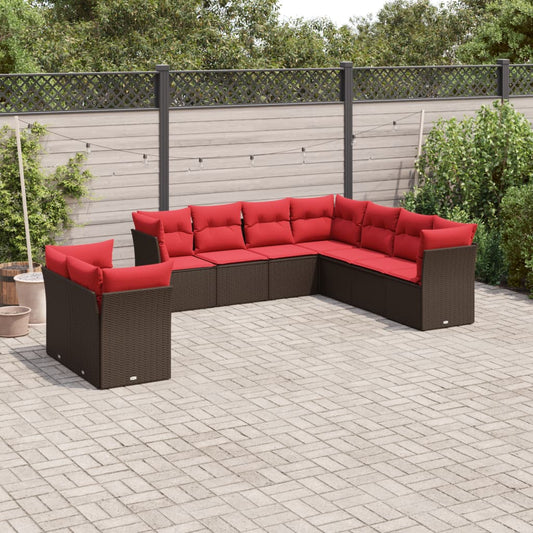 9-delige tuinbankset met kussens, bruin polyrotan is nu te koop bij PeponiXL, paradijselijk wonen!