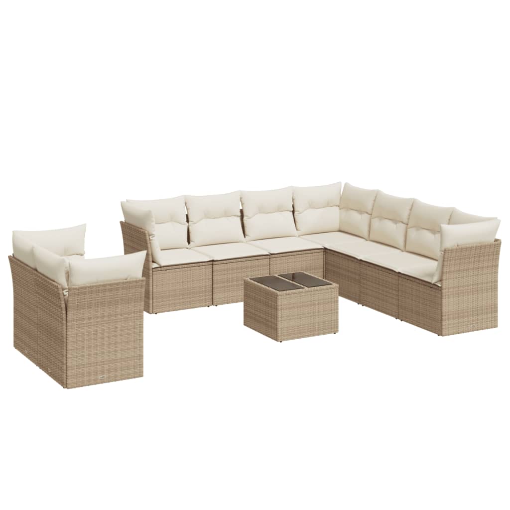 10-delige Loungeset met kussens poly rattan beige is nu te koop bij PeponiXL, paradijselijk wonen!