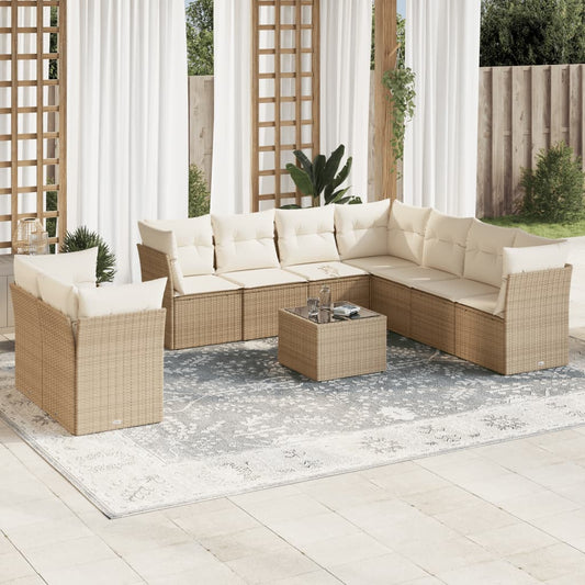 10-delige Loungeset met kussens poly rattan beige is nu te koop bij PeponiXL, paradijselijk wonen!