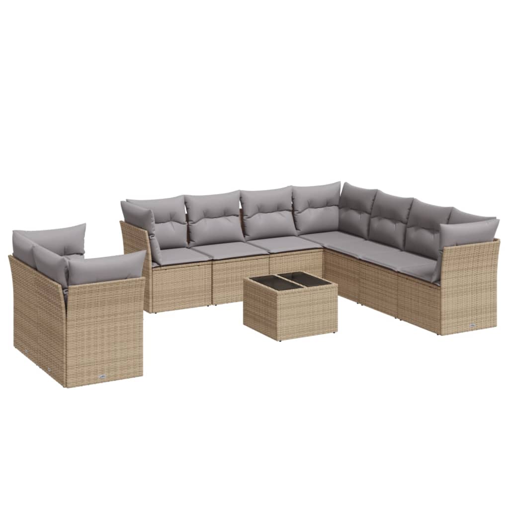 10-delige Loungeset met kussens poly rattan beige is nu te koop bij PeponiXL, paradijselijk wonen!