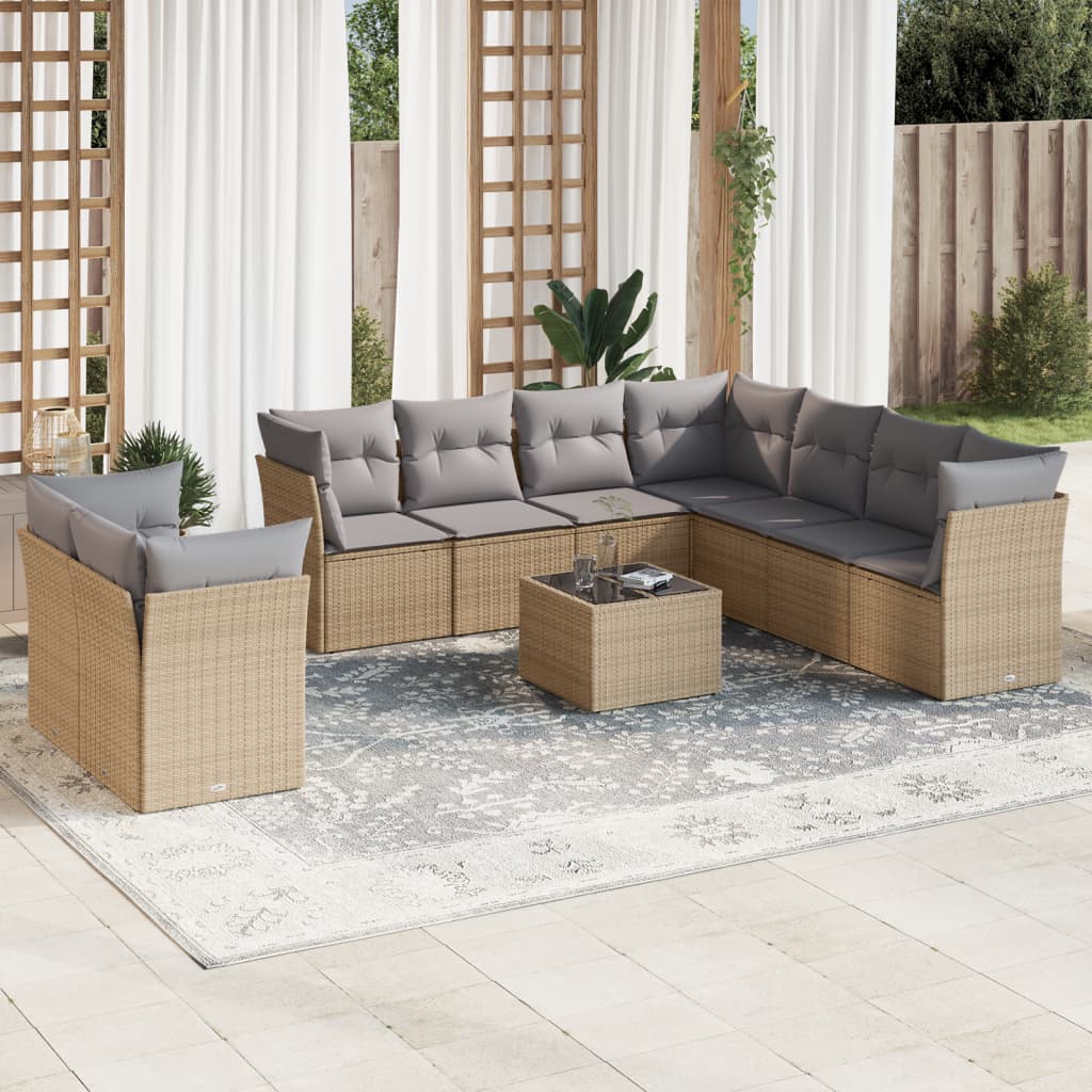 10-delige Loungeset met kussens poly rattan beige is nu te koop bij PeponiXL, paradijselijk wonen!