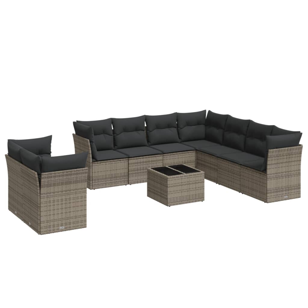 10-delige Loungeset met kussens poly rattan grijs is nu te koop bij PeponiXL, paradijselijk wonen!