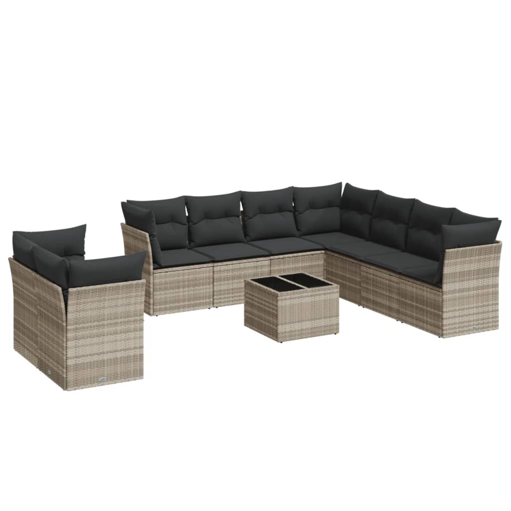 10-delige Loungeset met kussens poly rattan lichtgrijs is nu te koop bij PeponiXL, paradijselijk wonen!
