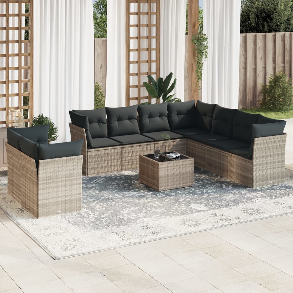 10-delige Loungeset met kussens poly rattan lichtgrijs is nu te koop bij PeponiXL, paradijselijk wonen!