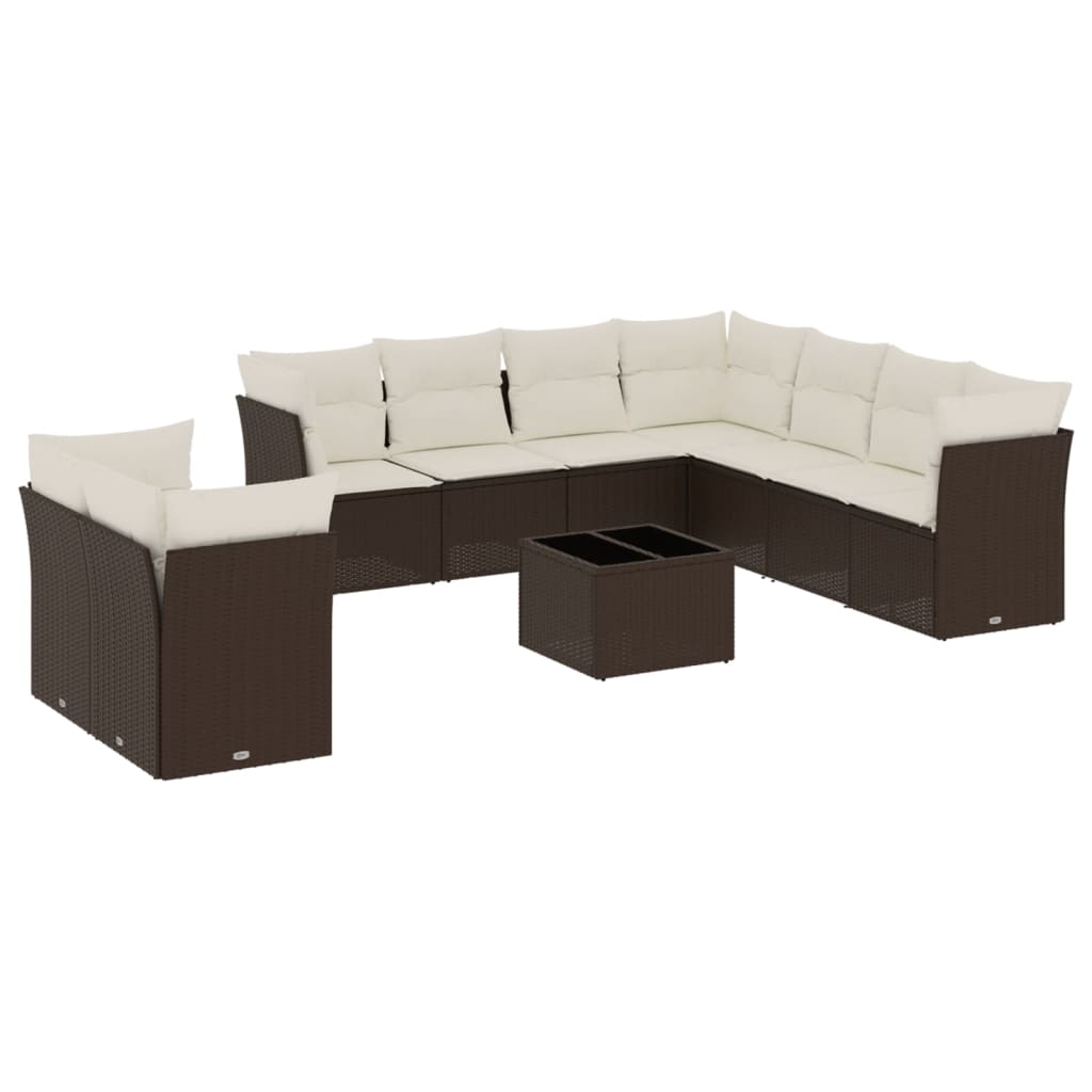 10-delige Loungeset met kussens poly rattan bruin is nu te koop bij PeponiXL, paradijselijk wonen!