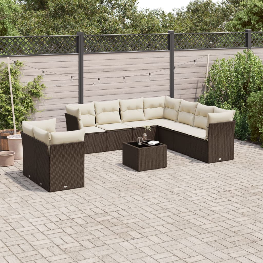 10-delige Loungeset met kussens poly rattan bruin is nu te koop bij PeponiXL, paradijselijk wonen!