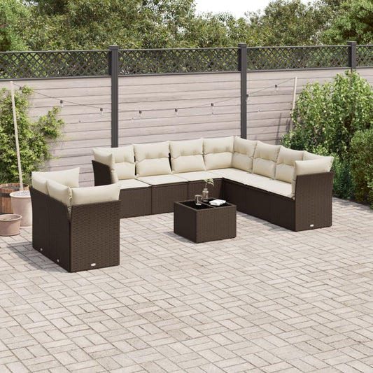 10-delige Loungeset met kussens poly rattan bruin is nu te koop bij PeponiXL, paradijselijk wonen!