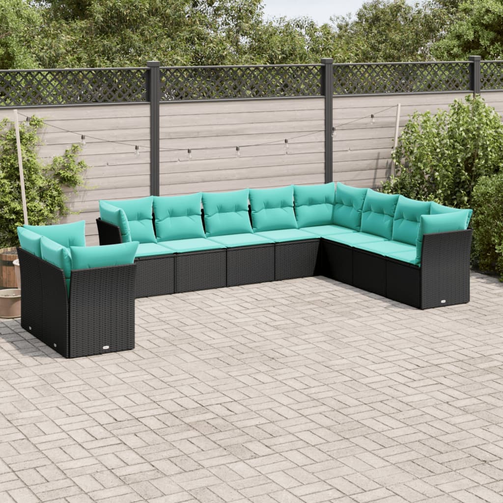 10-delige tuinbankset met kussens van zwart polyrotan is nu te koop bij PeponiXL, paradijselijk wonen!