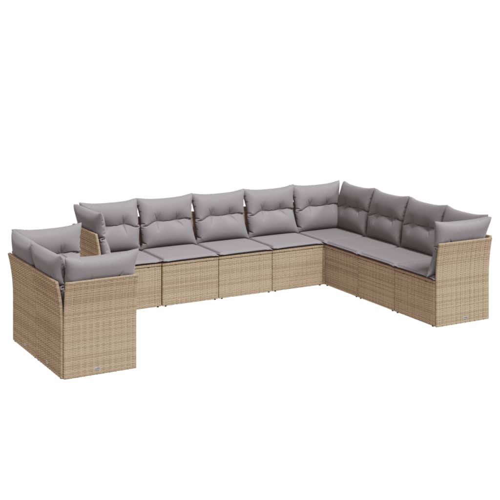 10-delige Loungeset met kussens poly rattan beige is nu te koop bij PeponiXL, paradijselijk wonen!