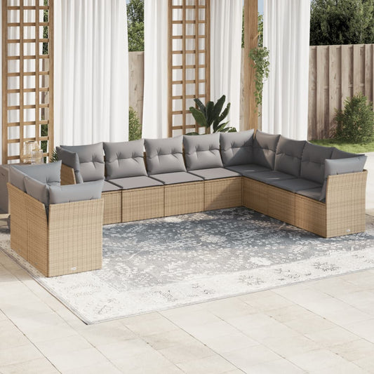 10-delige Loungeset met kussens poly rattan beige is nu te koop bij PeponiXL, paradijselijk wonen!