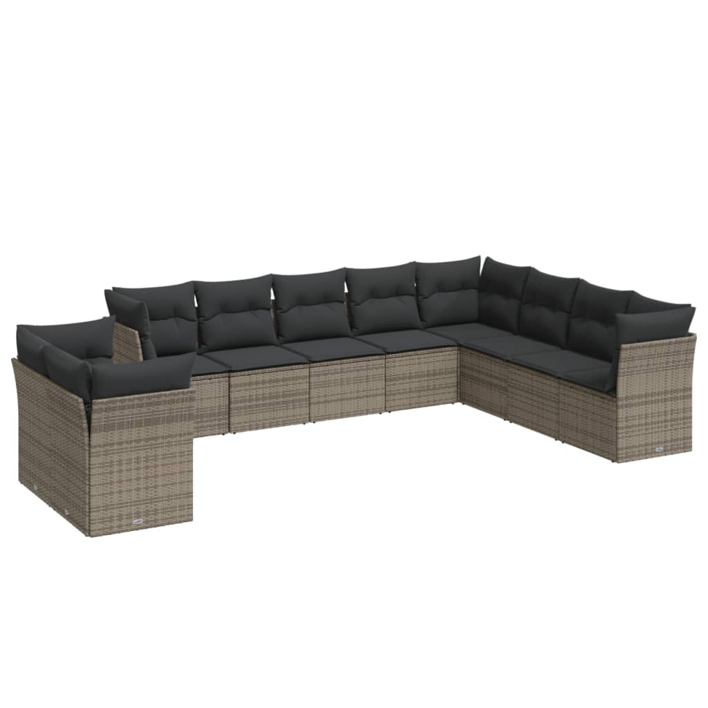 10-delige Loungeset met kussens poly rattan grijs is nu te koop bij PeponiXL, paradijselijk wonen!