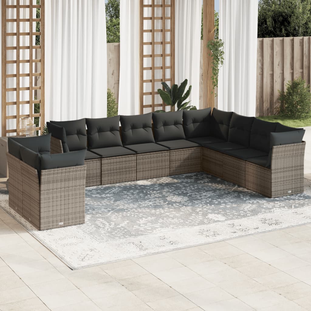 10-delige Loungeset met kussens poly rattan grijs is nu te koop bij PeponiXL, paradijselijk wonen!