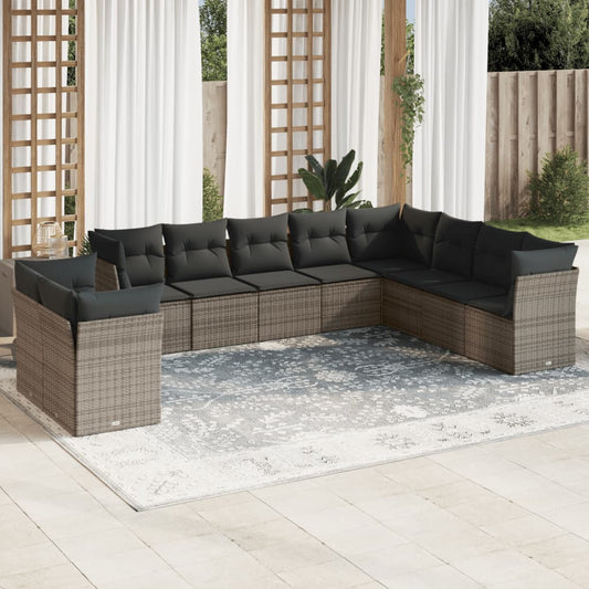 10-delige Loungeset met kussens poly rattan grijs is nu te koop bij PeponiXL, paradijselijk wonen!