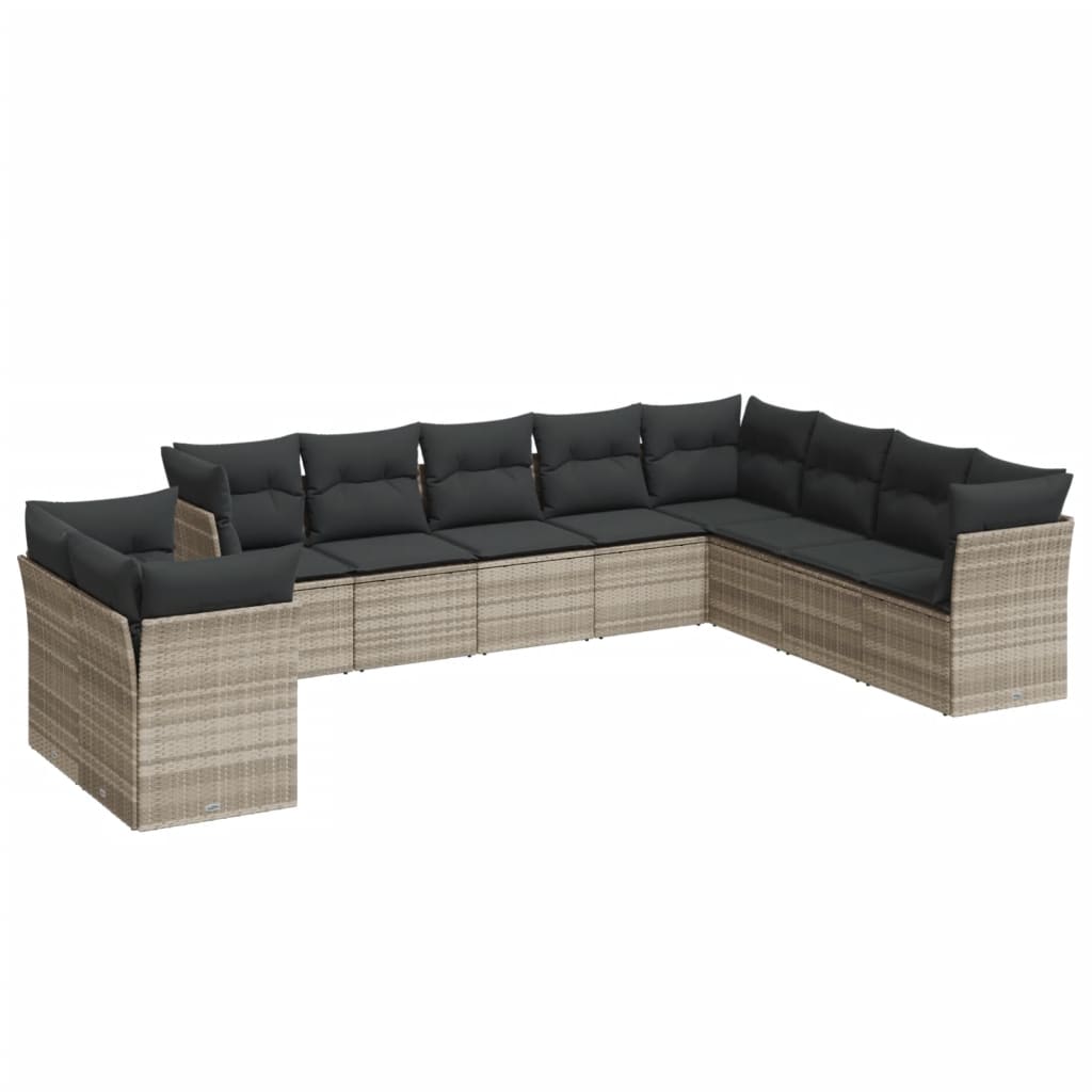 10-delige Loungeset met kussens poly rattan lichtgrijs is nu te koop bij PeponiXL, paradijselijk wonen!