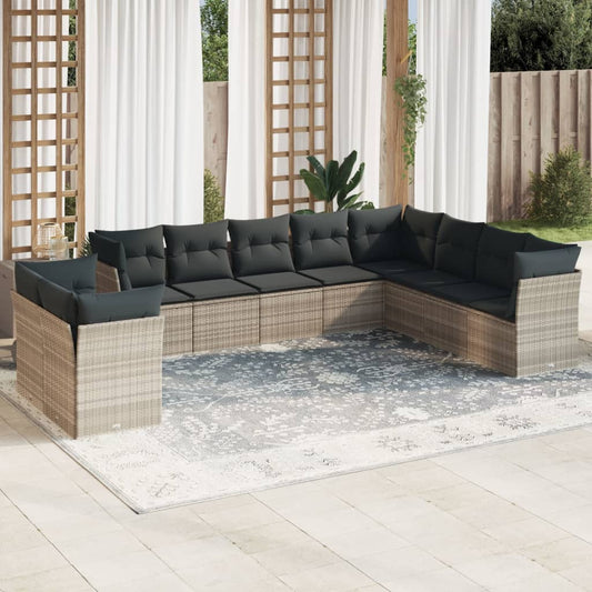 10-delige Loungeset met kussens poly rattan lichtgrijs is nu te koop bij PeponiXL, paradijselijk wonen!