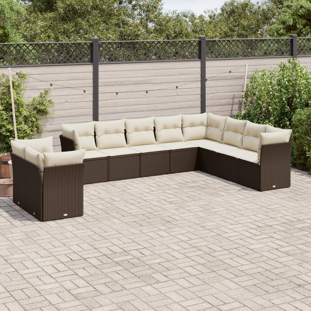 10-delige Loungeset met kussens poly rattan bruin is nu te koop bij PeponiXL, paradijselijk wonen!
