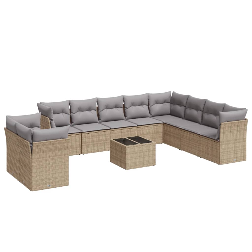 11-delige Tuinset met kussens poly rattan beige is nu te koop bij PeponiXL, paradijselijk wonen!
