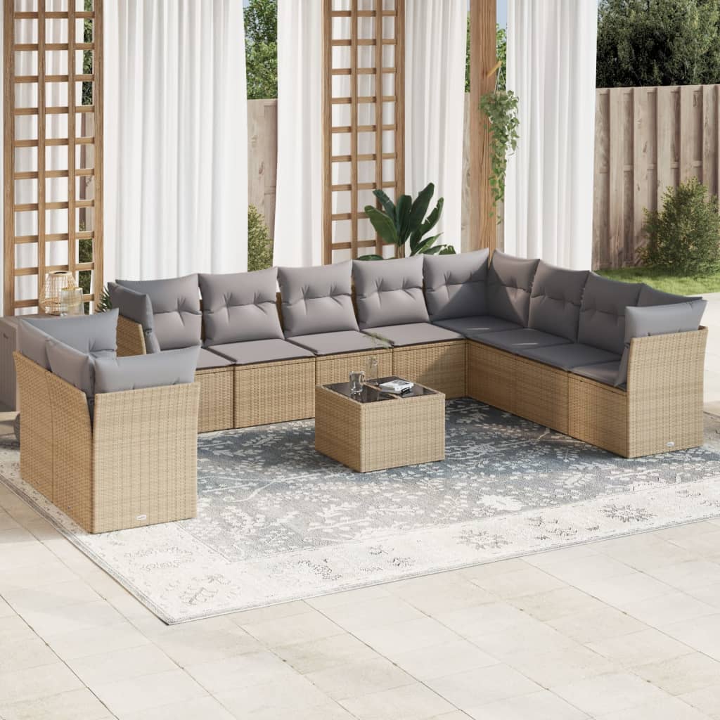 11-delige Tuinset met kussens poly rattan beige is nu te koop bij PeponiXL, paradijselijk wonen!