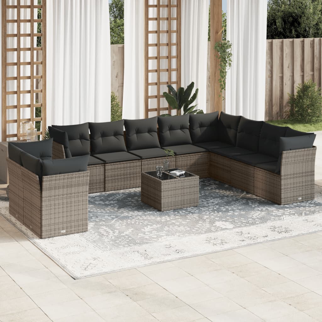 11-delige Loungeset met kussens poly rattan grijs is nu te koop bij PeponiXL, paradijselijk wonen!