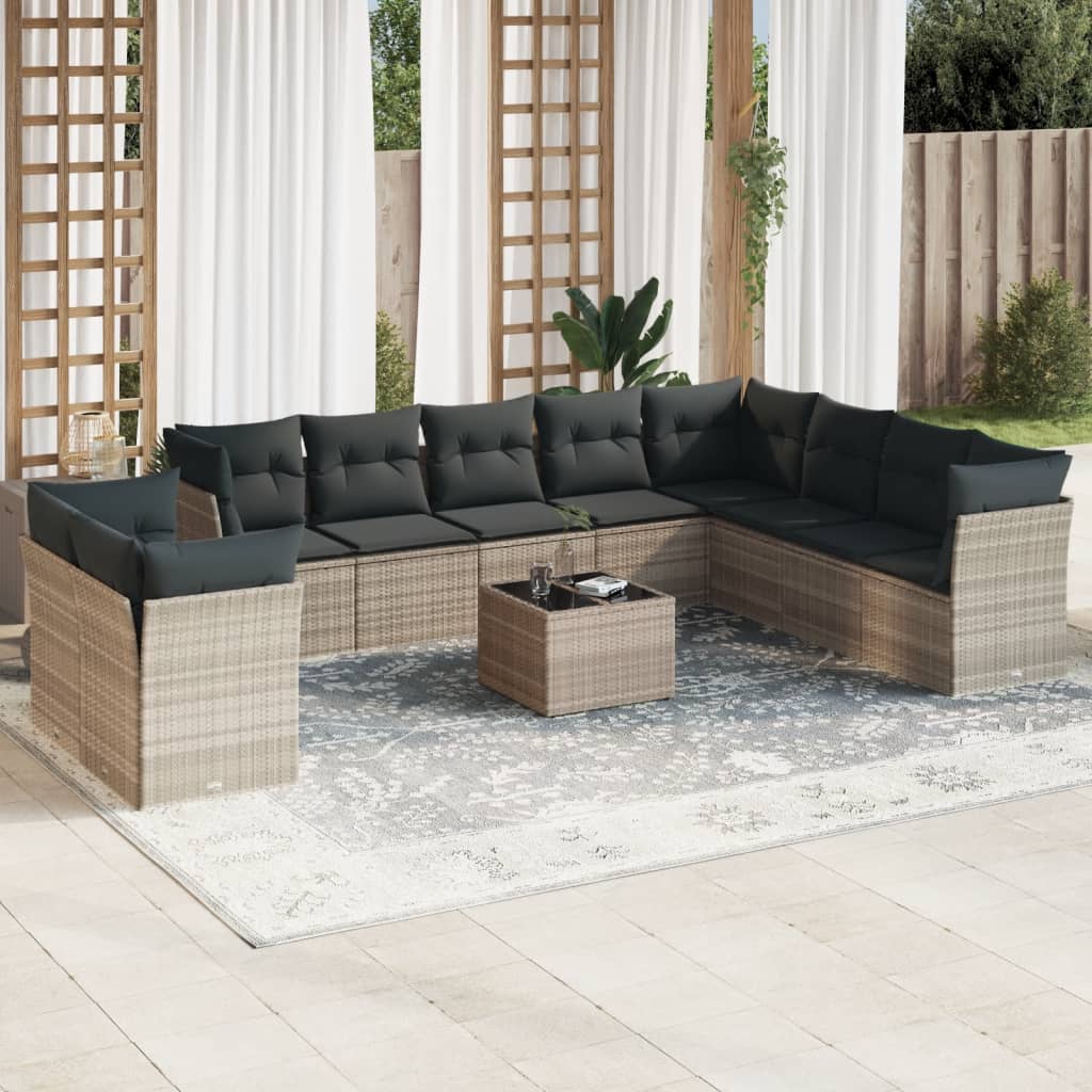 11-delige Loungeset met kussens poly rattan lichtgrijs is nu te koop bij PeponiXL, paradijselijk wonen!