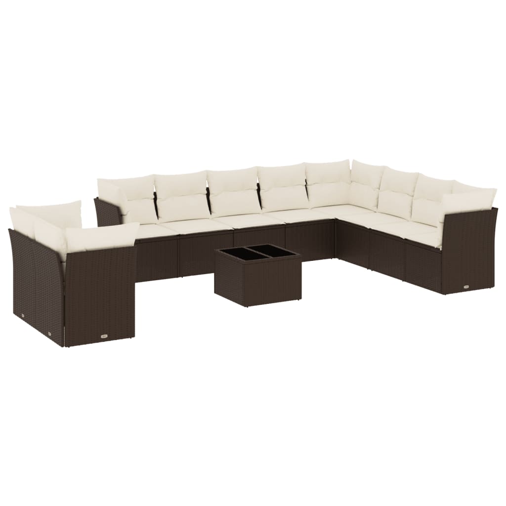11-delige Loungeset met kussens poly rattan bruin is nu te koop bij PeponiXL, paradijselijk wonen!