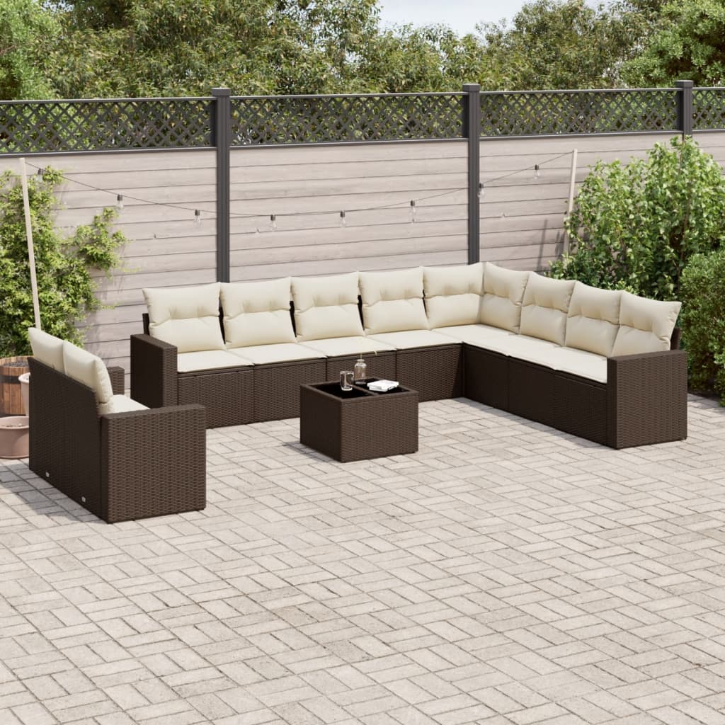 11-delige Loungeset met kussens poly rattan bruin is nu te koop bij PeponiXL, paradijselijk wonen!
