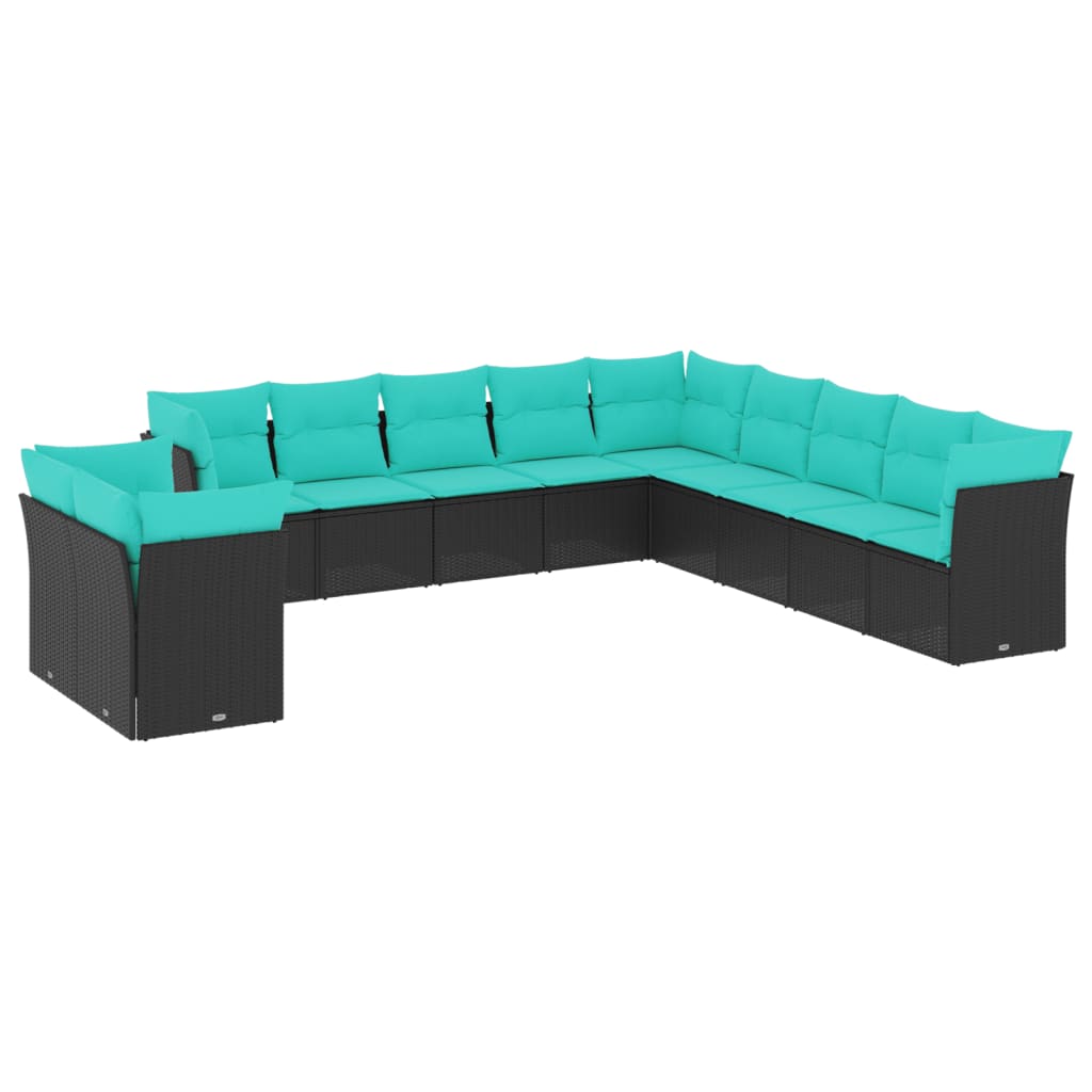 11-delige tuinbankset met kussens, zwart polyrotan is nu te koop bij PeponiXL, paradijselijk wonen!