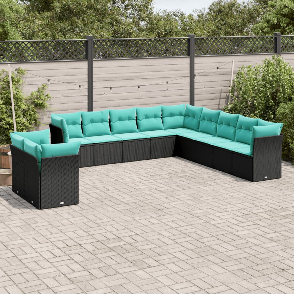 11-delige tuinbankset met kussens, zwart polyrotan is nu te koop bij PeponiXL, paradijselijk wonen!