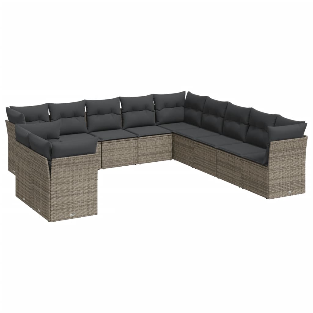 11-delige Loungeset met kussens poly rattan grijs is nu te koop bij PeponiXL, paradijselijk wonen!