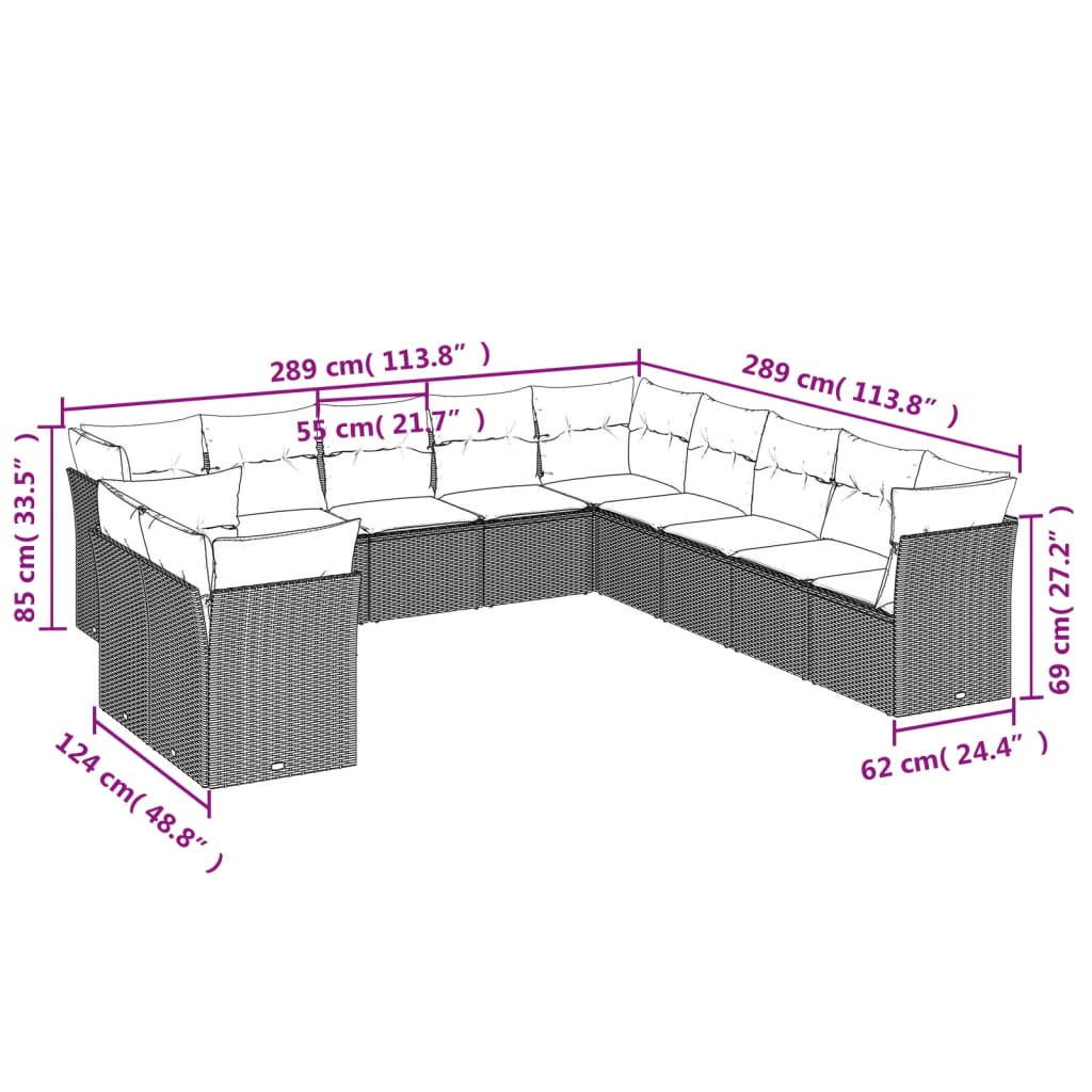 11-delige Loungeset met kussens poly rattan lichtgrijs is nu te koop bij PeponiXL, paradijselijk wonen!