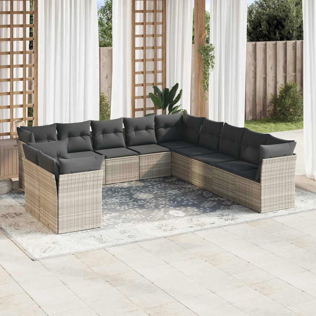 11-delige Loungeset met kussens poly rattan lichtgrijs is nu te koop bij PeponiXL, paradijselijk wonen!