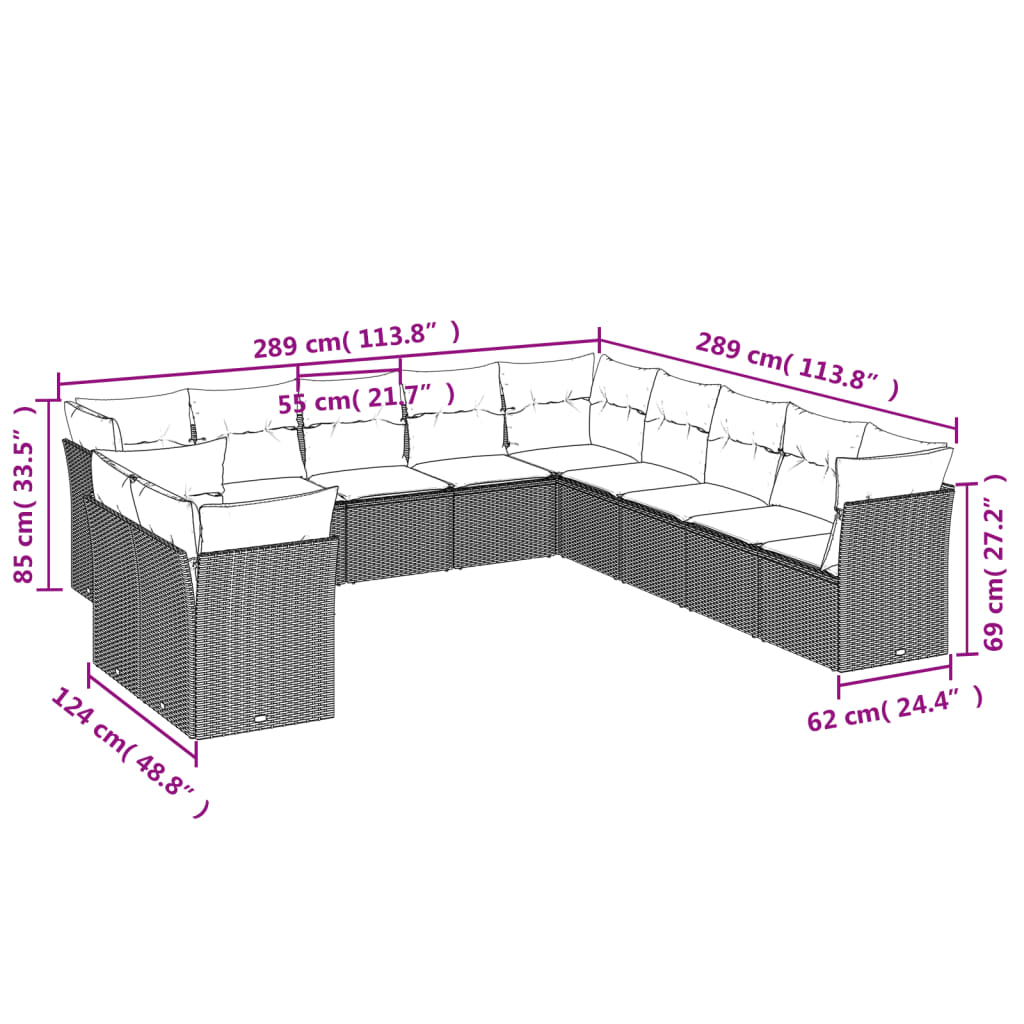 11-delige Loungeset met kussens poly rattan bruin is nu te koop bij PeponiXL, paradijselijk wonen!