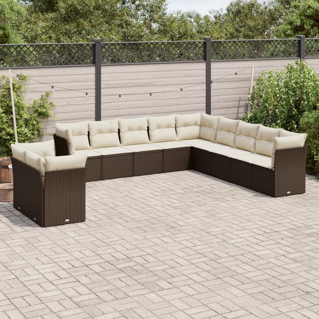 11-delige Loungeset met kussens poly rattan bruin is nu te koop bij PeponiXL, paradijselijk wonen!