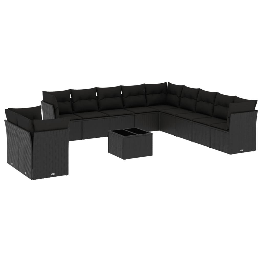 12-delige Loungeset met kussens poly rattan zwart is nu te koop bij PeponiXL, paradijselijk wonen!