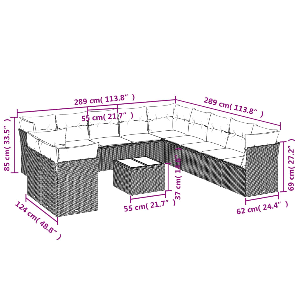 12-delige Loungeset met kussens poly rattan zwart is nu te koop bij PeponiXL, paradijselijk wonen!