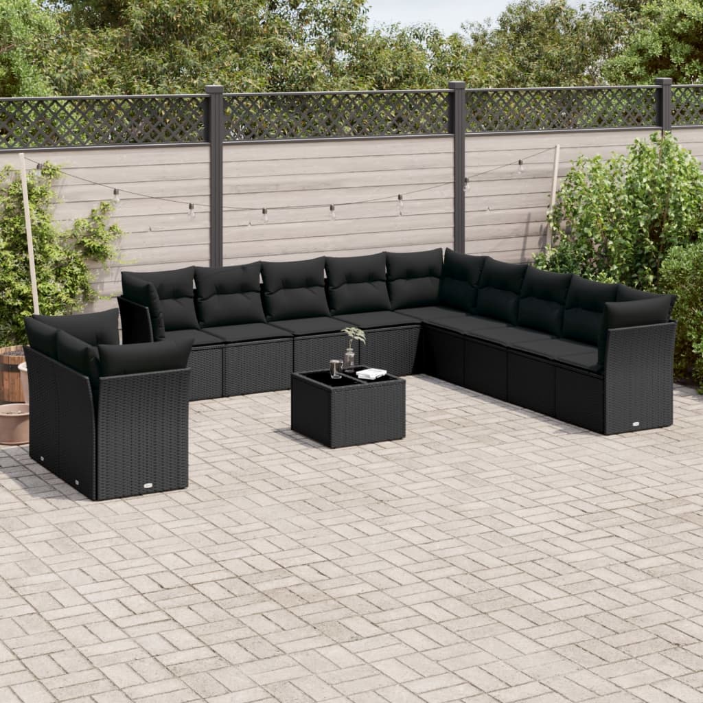 12-delige Loungeset met kussens poly rattan zwart is nu te koop bij PeponiXL, paradijselijk wonen!