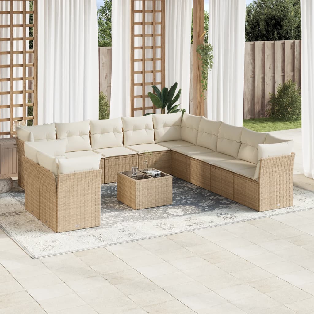 12-delige Loungeset met kussens poly rattan beige is nu te koop bij PeponiXL, paradijselijk wonen!